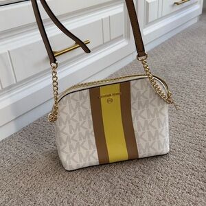 Michael Kors White, Brown, and Yellow Crossbody Bag